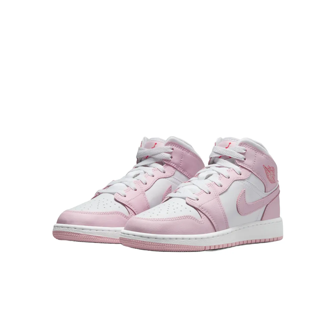 AIR JORDAN 1 MID (GS) PINK FOAM FIRE RED
