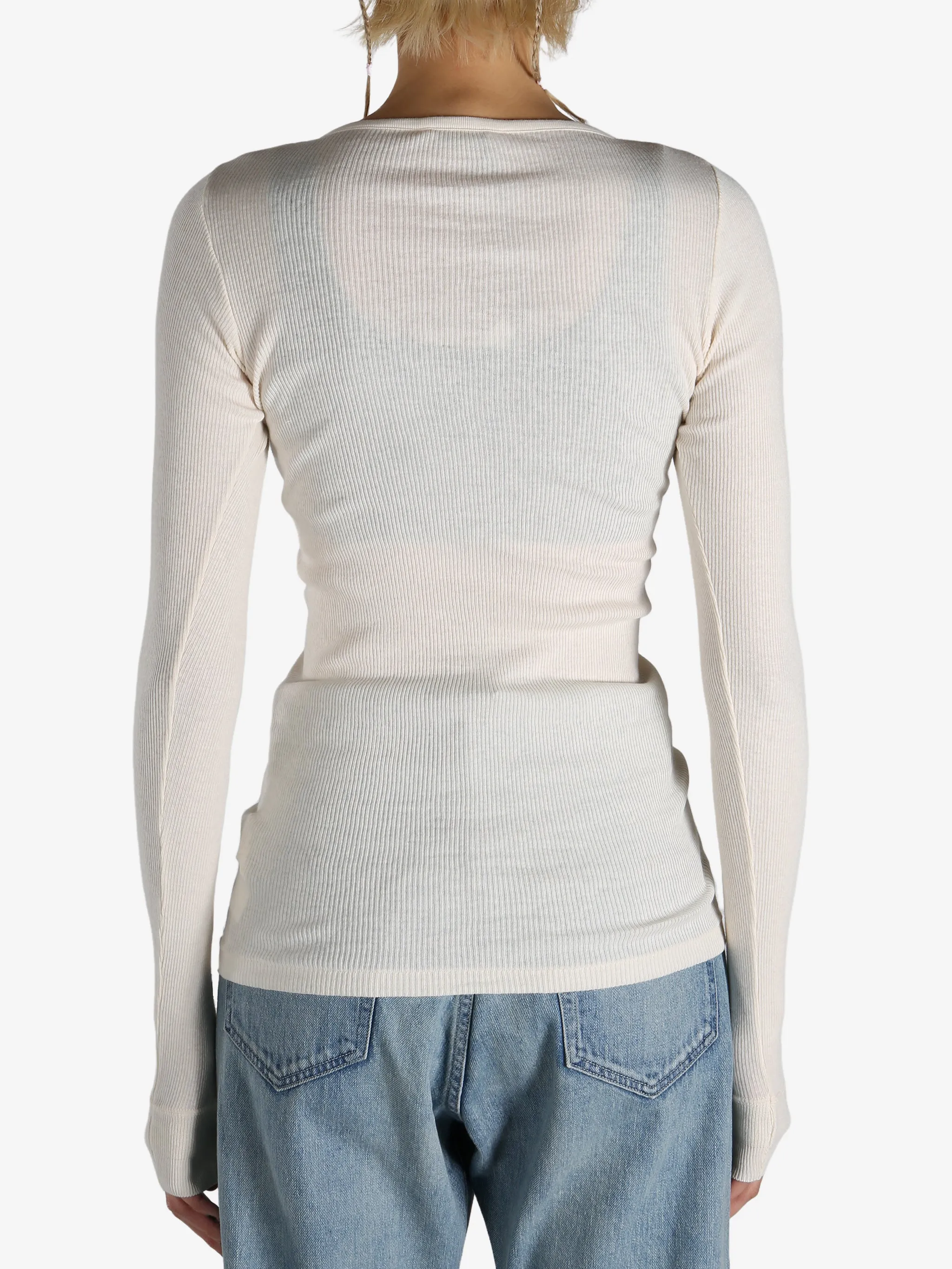 AURALEE - Women Organic Soft Rib Henley Neck P/O T-Shirt