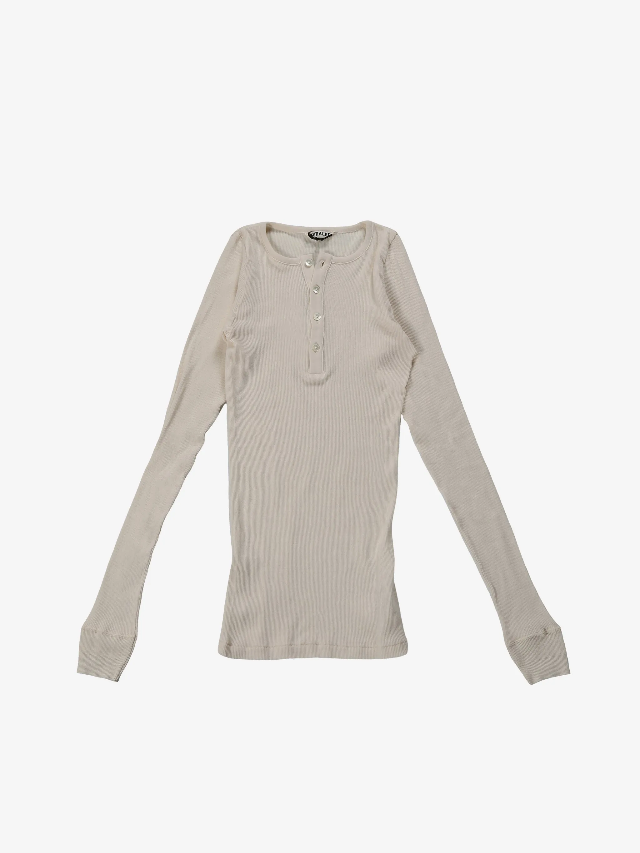 AURALEE - Women Organic Soft Rib Henley Neck P/O T-Shirt