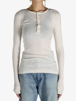 AURALEE - Women Organic Soft Rib Henley Neck P/O T-Shirt
