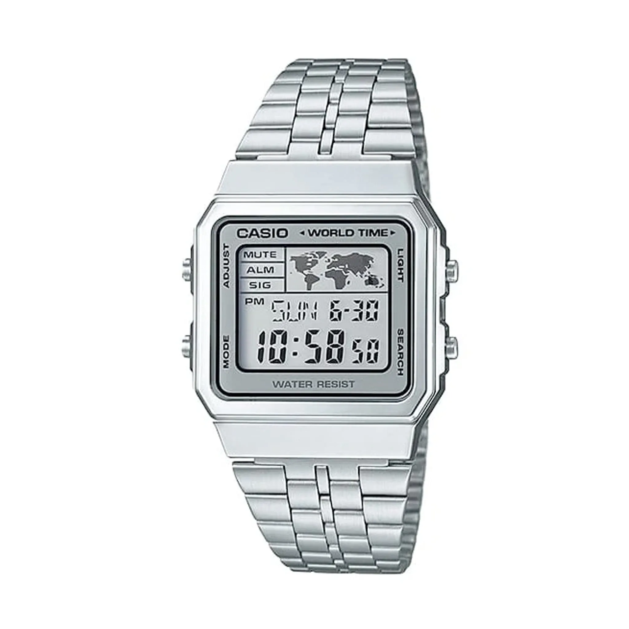 Casio A500WA-7DF Silver Retro World Time Watch