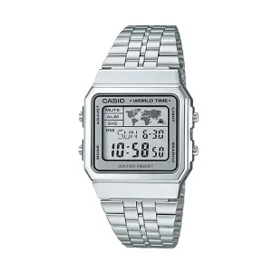 Casio A500WA-7DF Silver Retro World Time Watch