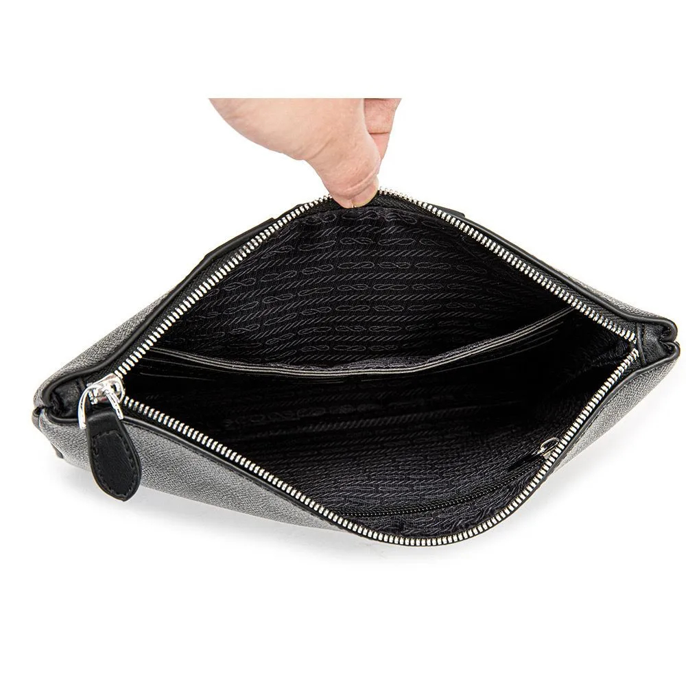 Coach Large Pouch In Signature Canvas With Varsity Stripe (Black)