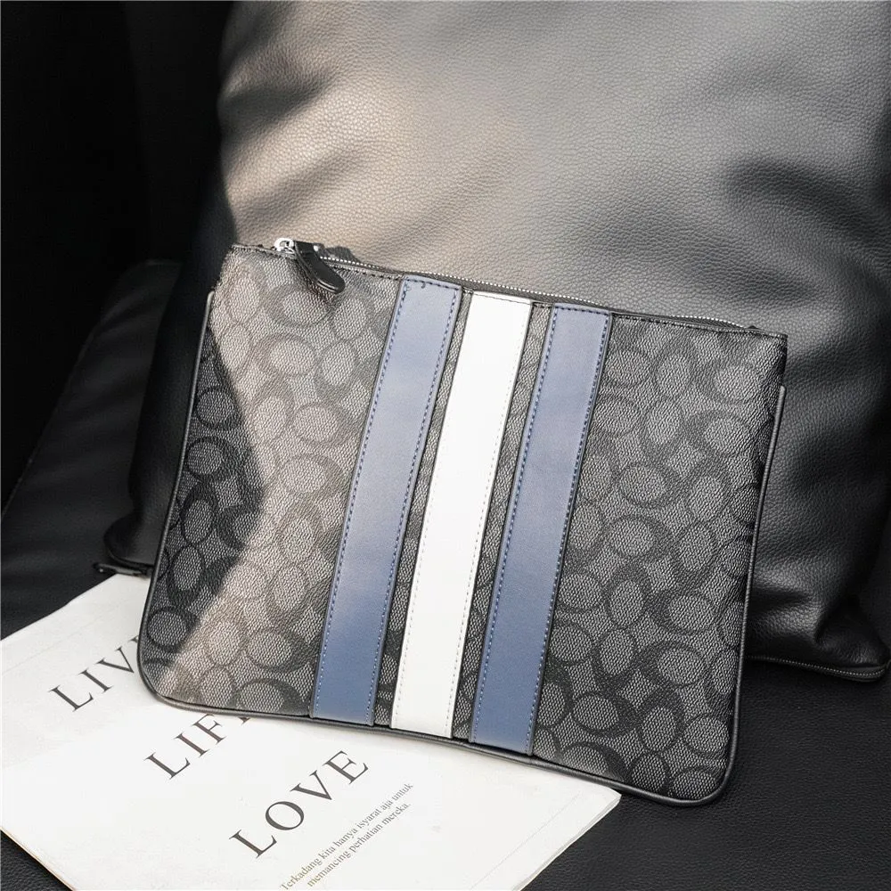 Coach Large Pouch In Signature Canvas With Varsity Stripe (Black)