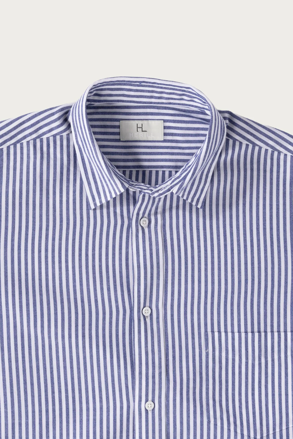 Cotton Oxford Regular Collar Shirt - Sax Stripe