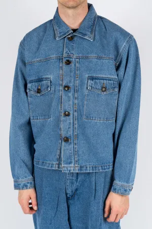SECOND LAYER DENIM TRUCKER JACKET STONE WASH INDIGO