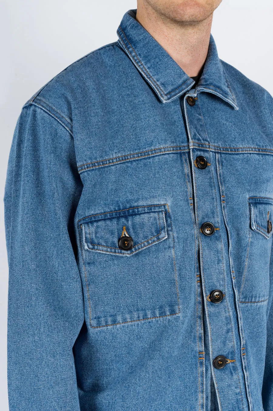 SECOND LAYER DENIM TRUCKER JACKET STONE WASH INDIGO