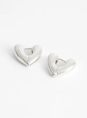 Small Heart Silver Hoop Earrings