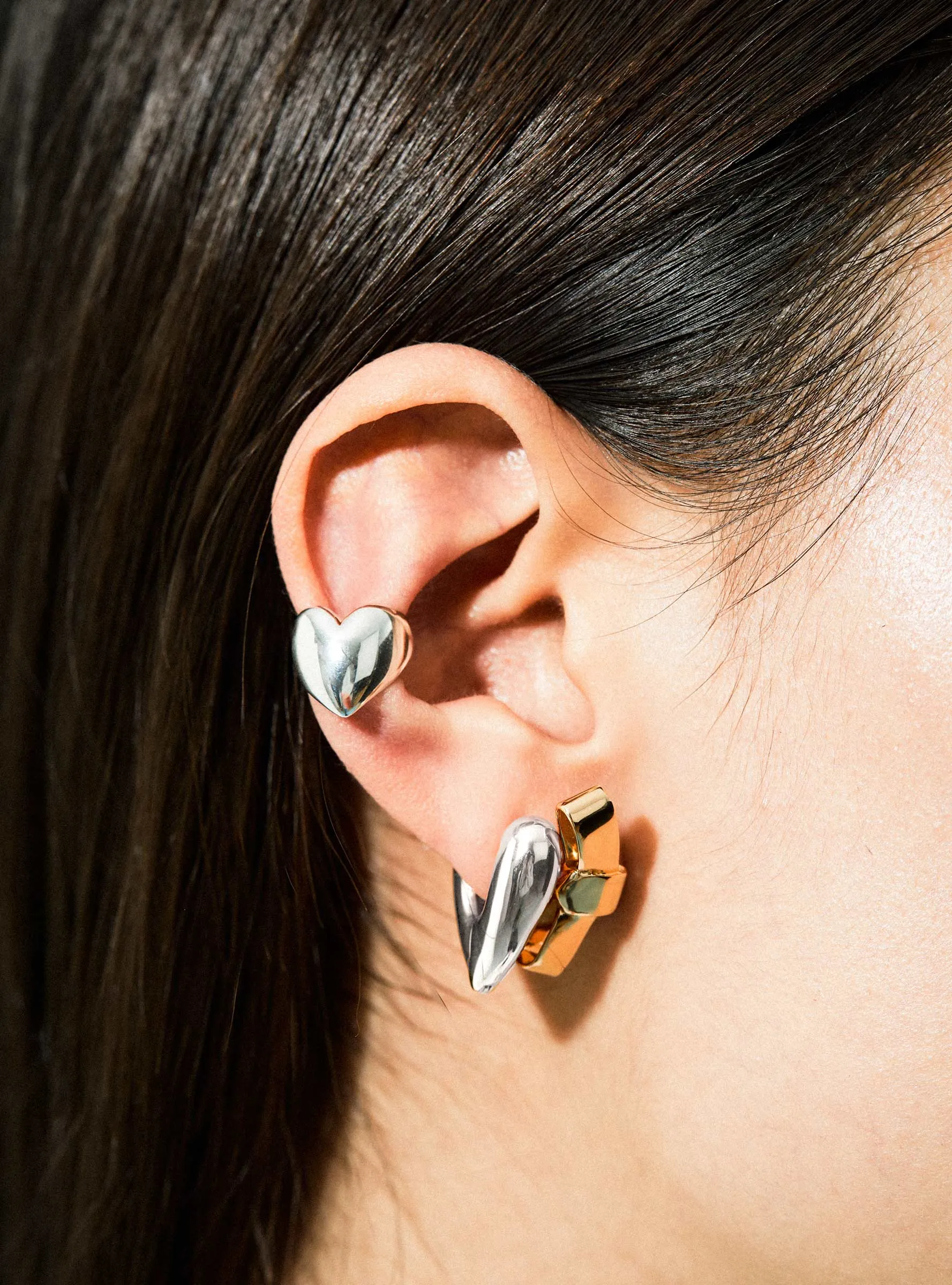 Small Heart Silver Hoop Earrings