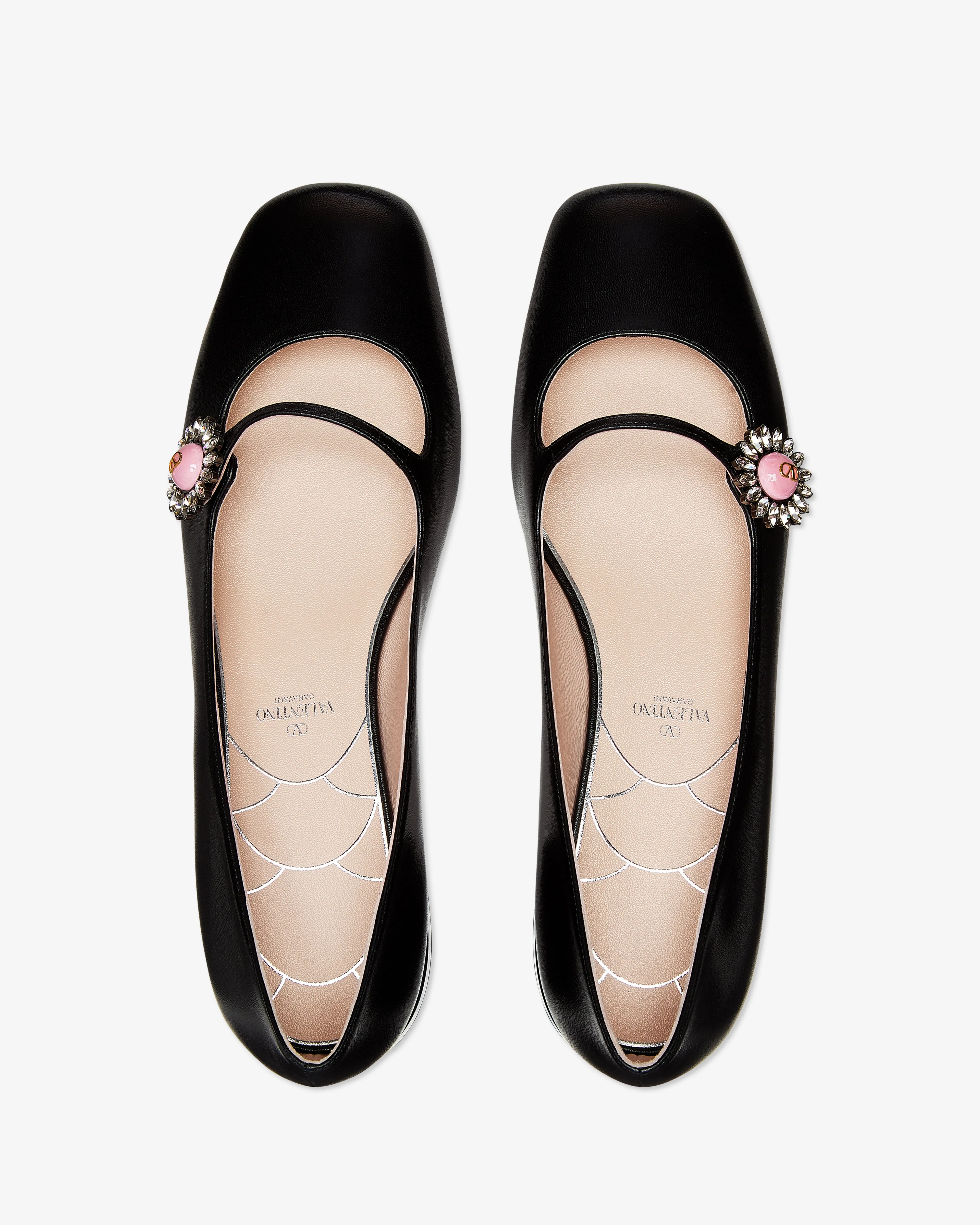 Valentino - Women's Mary-Jane Preshoes Ballerina - (Black/Crystal/Pink)