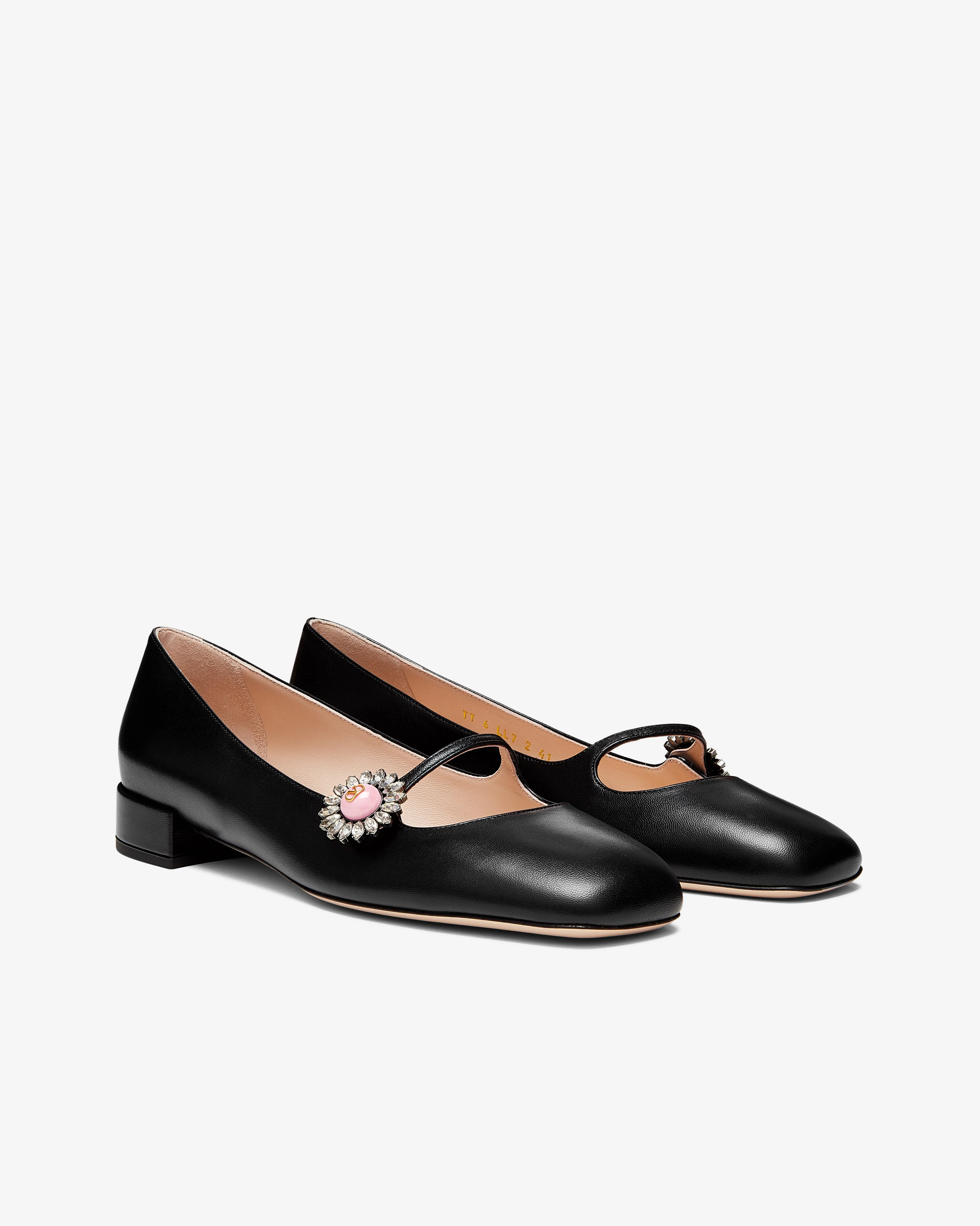 Valentino - Women's Mary-Jane Preshoes Ballerina - (Black/Crystal/Pink)